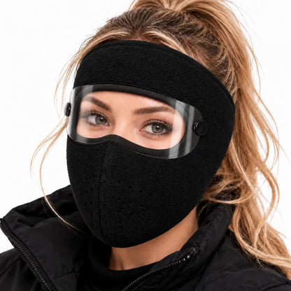 Black(Short) fleece-lined winter face mask with detachable goggles