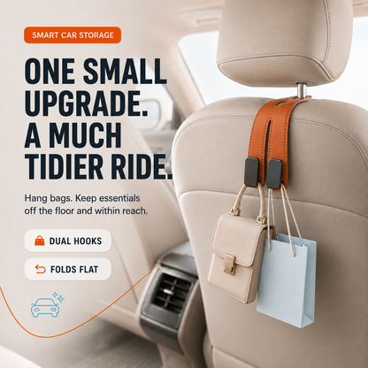 Foldable Dual-Hook Car Headrest Organizer & Phone Holder