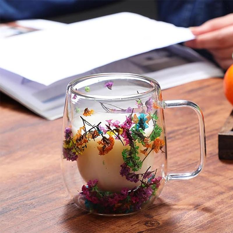 🎄🌸Transparent Double Glass Flower Tea Cup 350 ml
