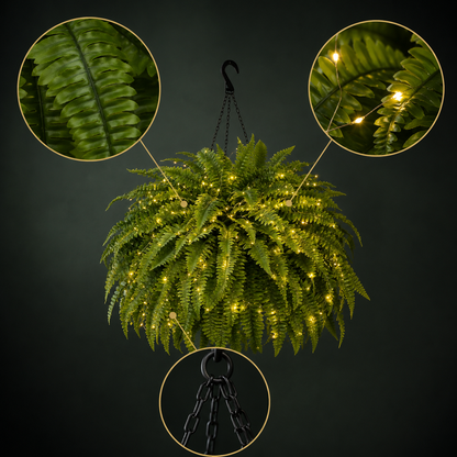 Oversized Pre-Lit Artificial Boston Ferns - No watering, No fading