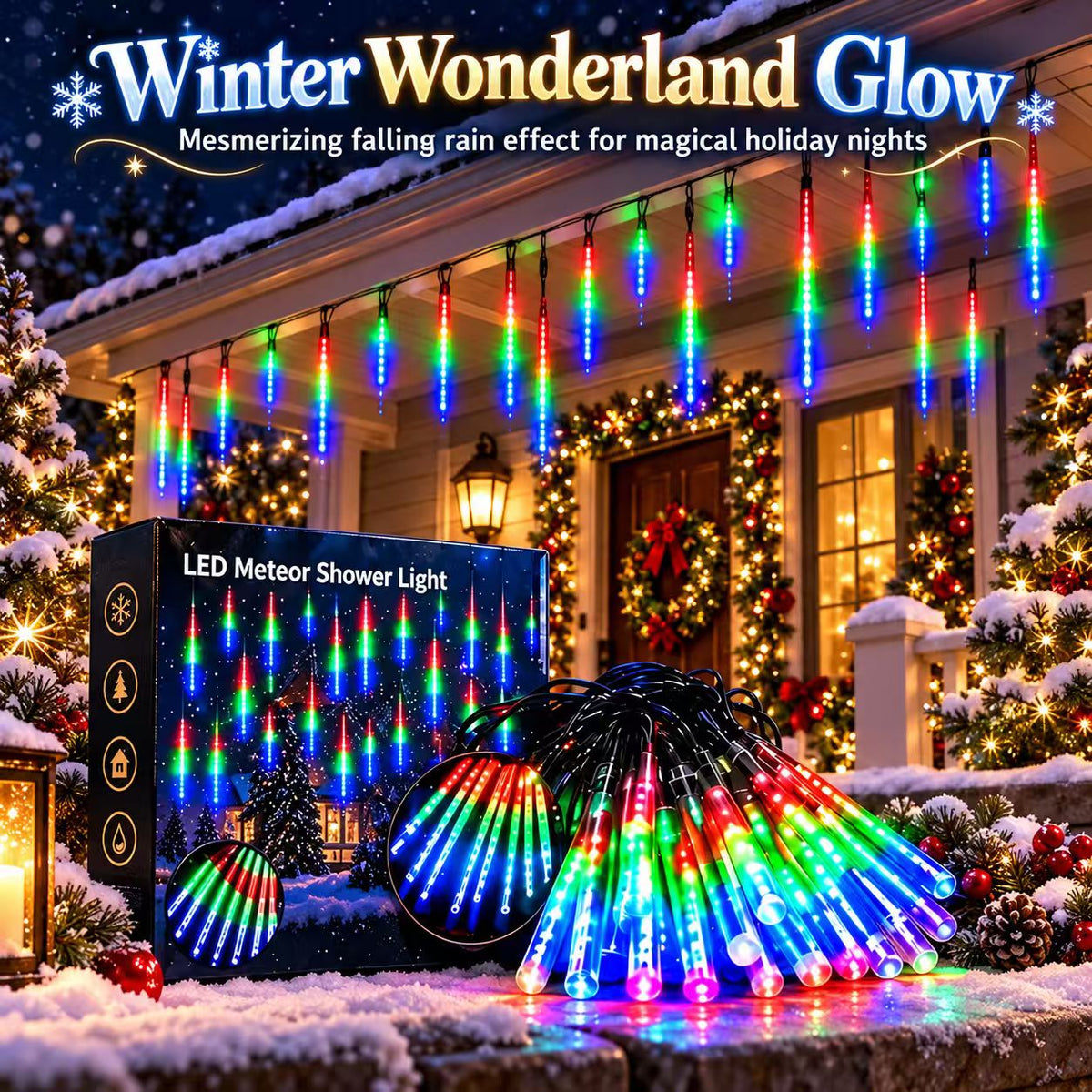 ✨ LED Meteor Shower Lights – Waterproof Falling Rain Christmas Lights for Indoor & Outdoor Decor