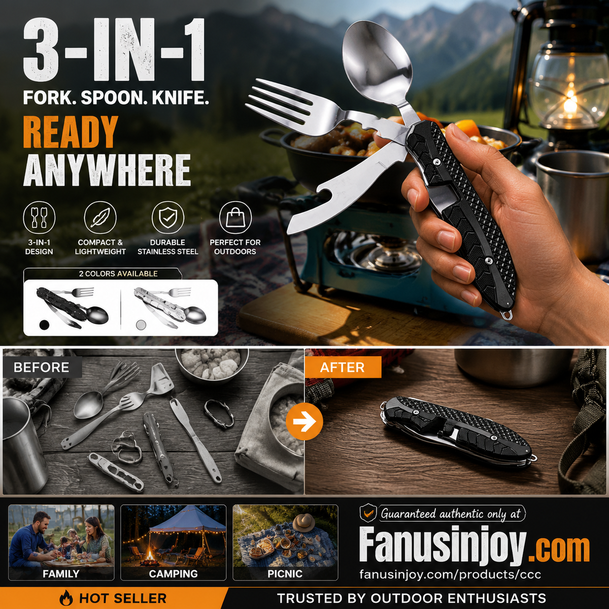 🏕️Must-have for outdoor trips 🍴🥄4-In-1 Outdoor Folding Multifunctional Tableware