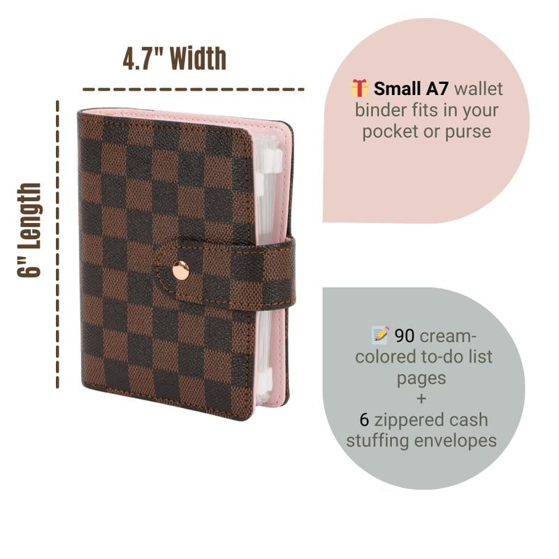 👛Checkered Pocket A7 Budget Mini Binder Wallet Planner Notebook with Money Stuffing Zip Envelopes👛