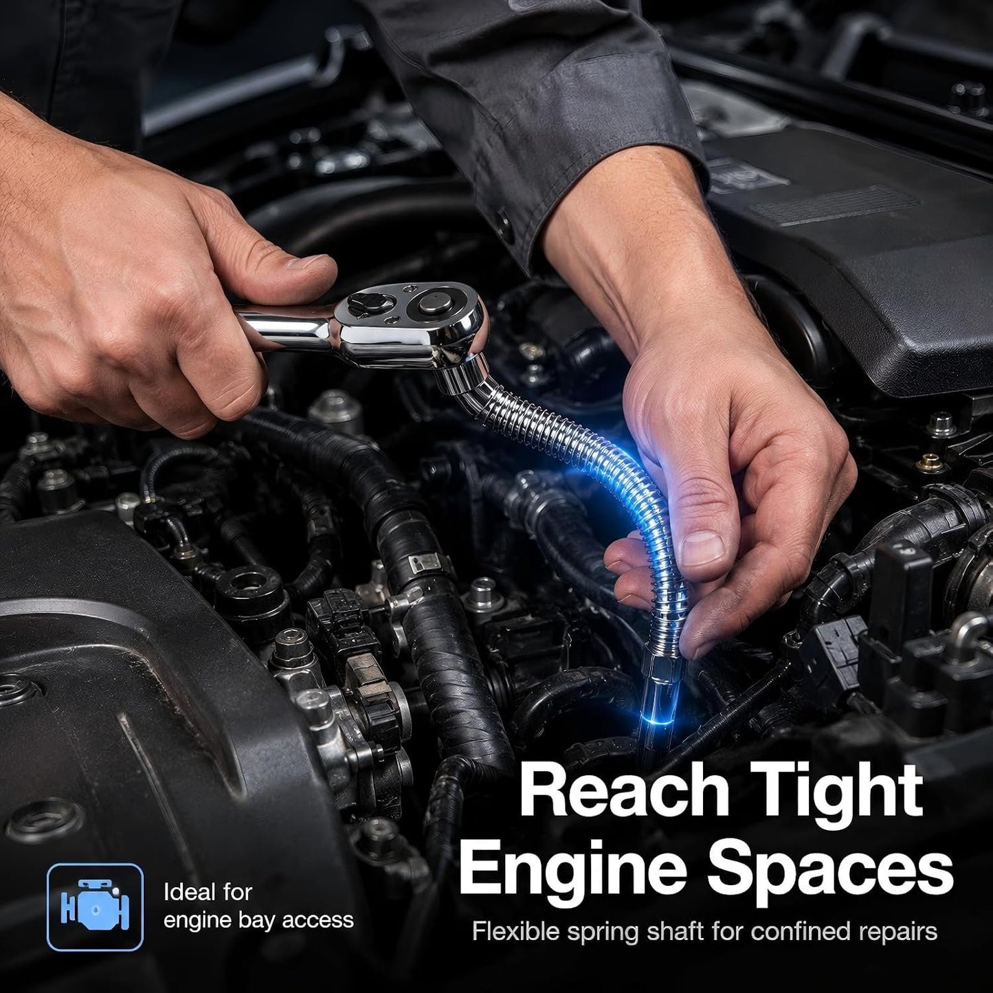 Flexible Socket Extension Bar for Tight-Space Repairs