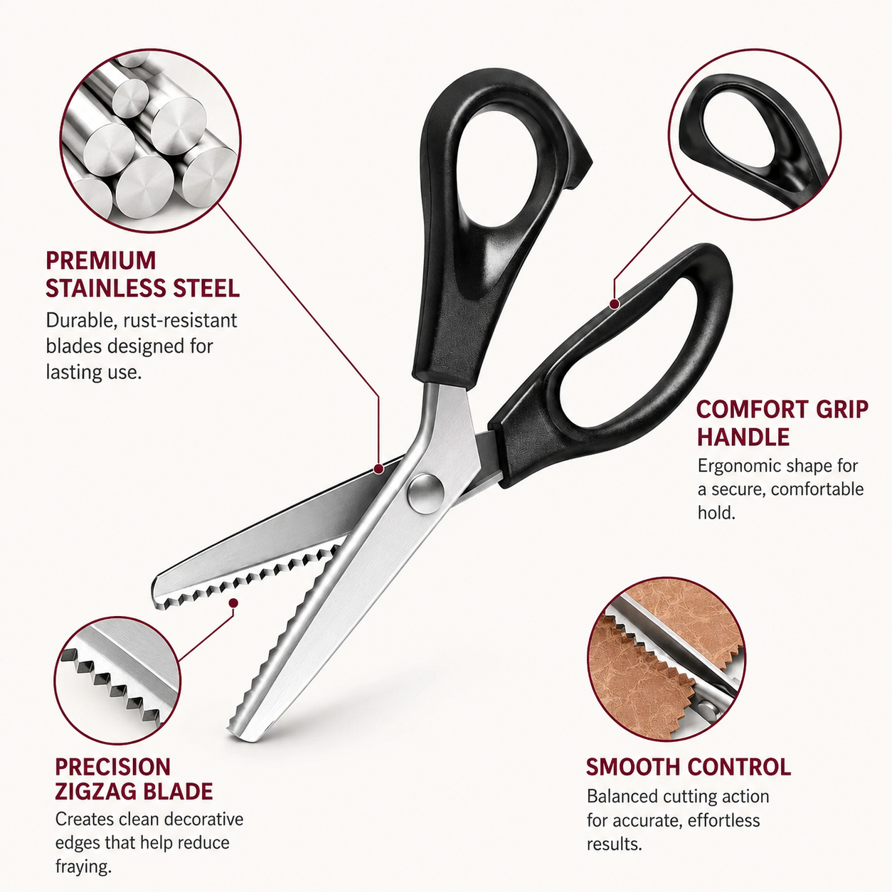 Stainless Steel Zig Zag Scissors with Serrated Teeth