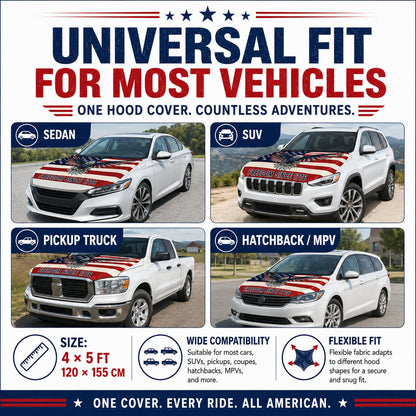 🇺🇸 Universal American Hood Flag Cover - Fits Most Cars, SUVs & Pickups