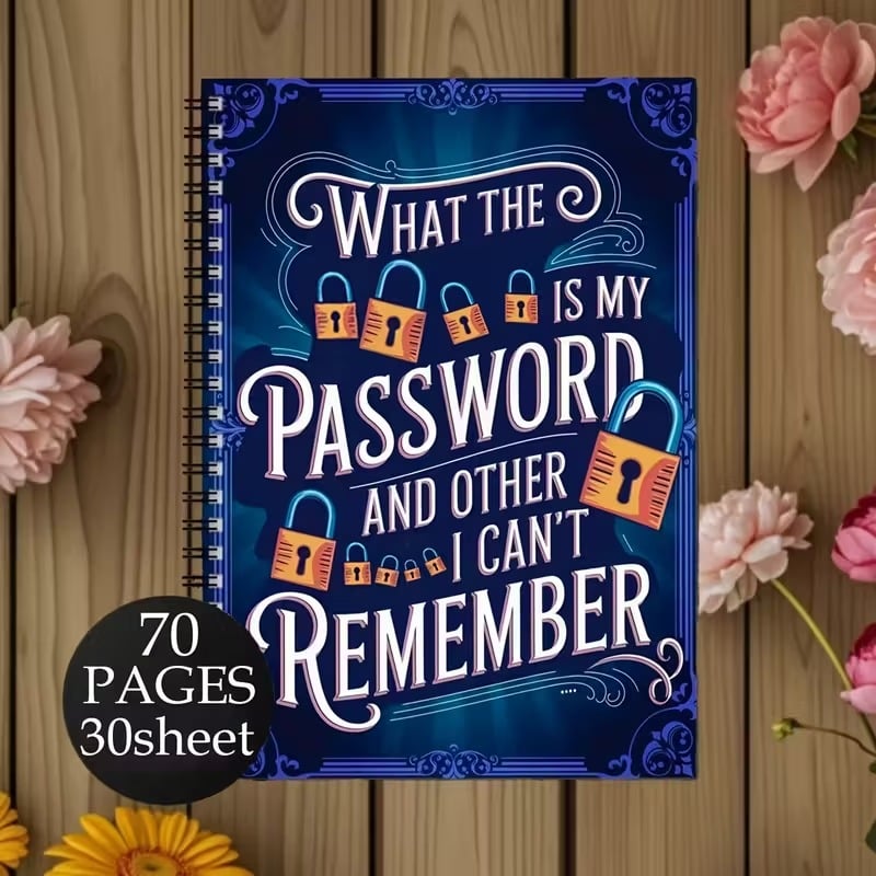 Funny Password Notebook - Spiral Bound with Lock Icons & Funny Security Phrases