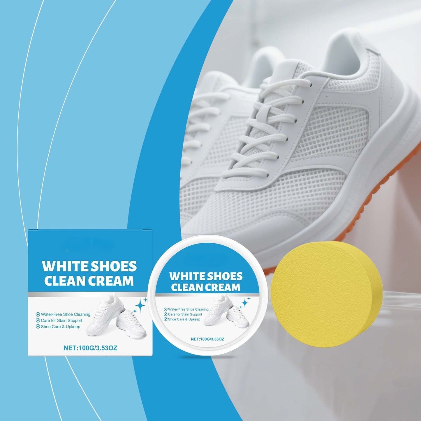 White Shoe Cleaner Cream  |   Multipurpose No-Wash Solid Comes with Sponge