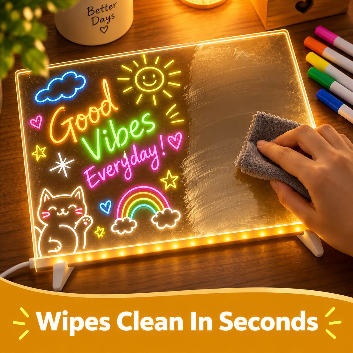 Creative Rewritable Acrylic LED Message Board 🎨 (set come with 7 Pens)