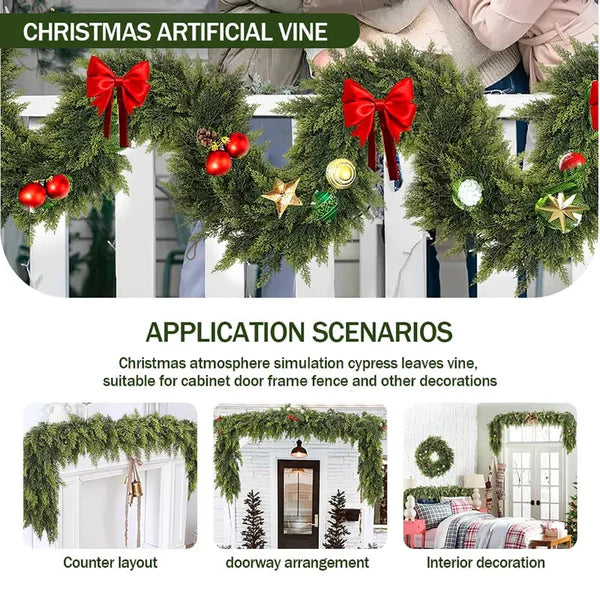 🎅⛄Christmas Artificial Cypress Leaf Vine Wreath🎄(1.8m)