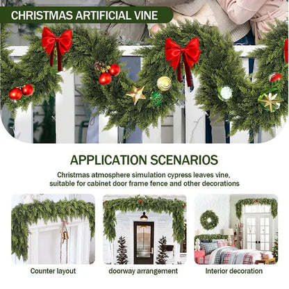 🎅⛄Christmas Artificial Cypress Leaf Vine Wreath🎄(1.8m)