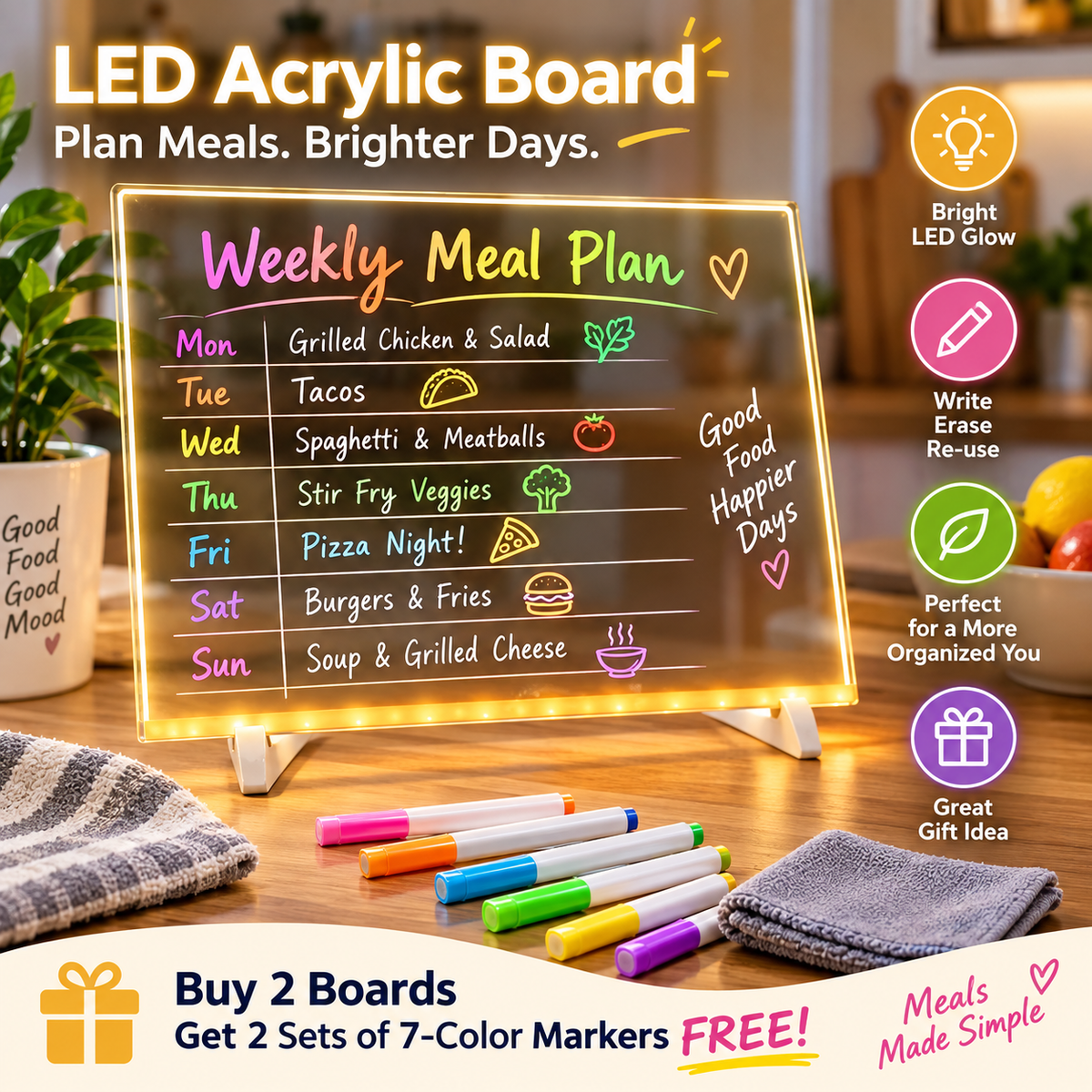 Creative Rewritable Acrylic LED Message Board 🎨 (set come with 7 Pens)