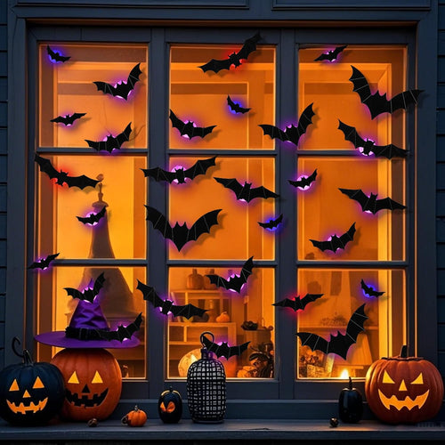 Halloween Bats Wall Decor with Lights – 3D Spooky Stickers for Home