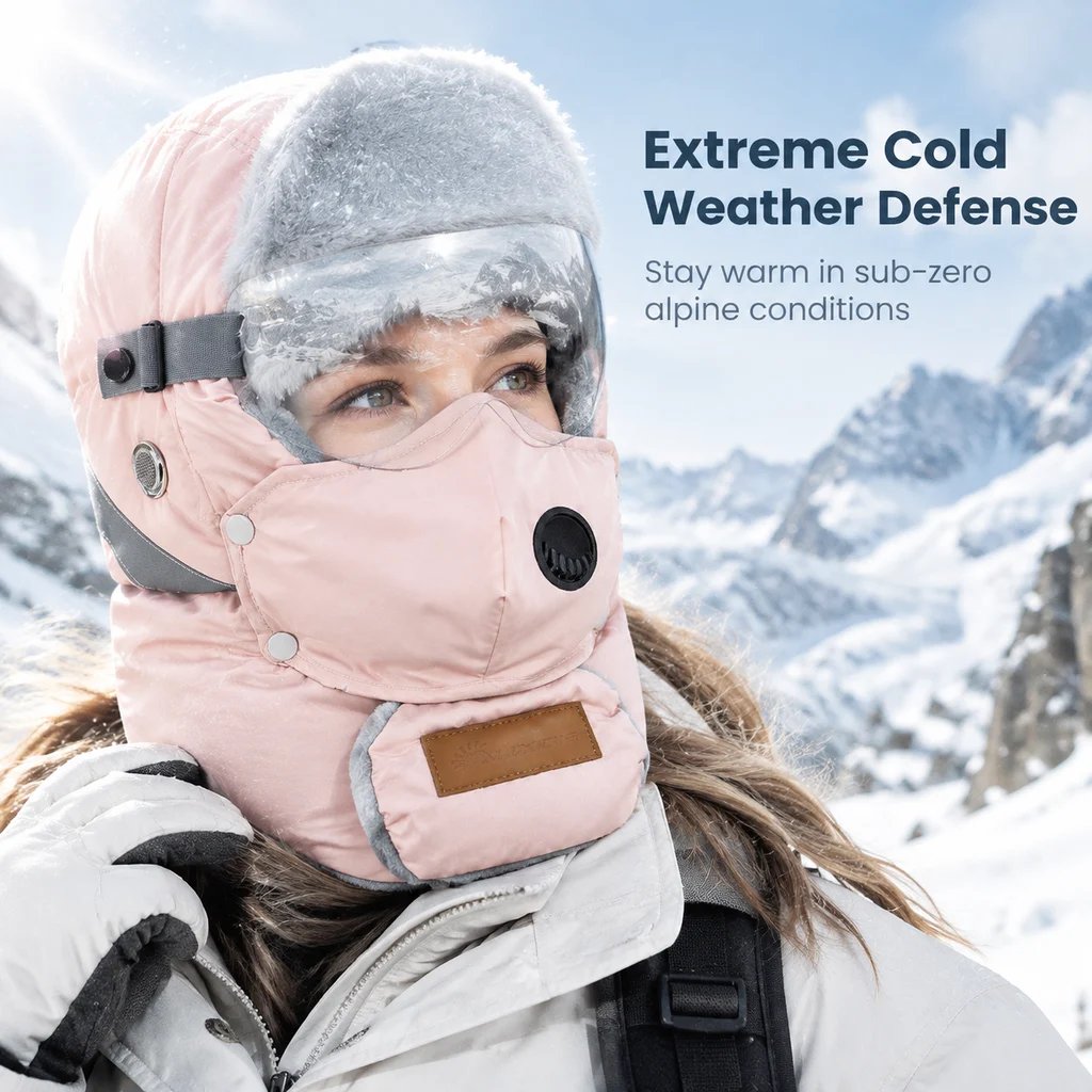 Winter thermal ushanka hat with detachable mask and goggles, product view 3