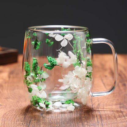 🎄🌸Transparent Double Glass Flower Tea Cup 350 ml
