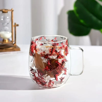 🎄🌸Transparent Double Glass Flower Tea Cup 350 ml