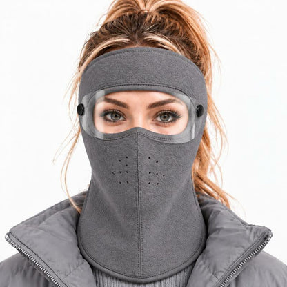 Grey(Long) fleece-lined winter face mask with detachable goggles