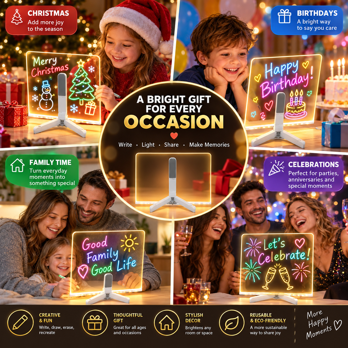 Creative Rewritable Acrylic LED Message Board 🎨 (set come with 7 Pens)