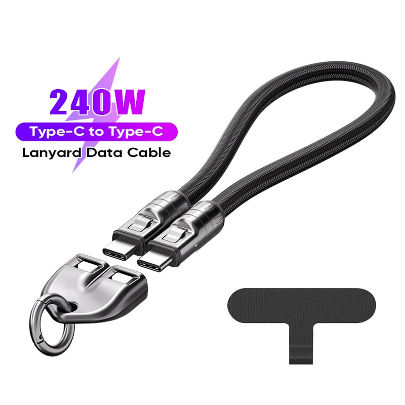 240W USB-C to USB-C Fast Charging Cable Lanyard & Wearable Wrist Strap