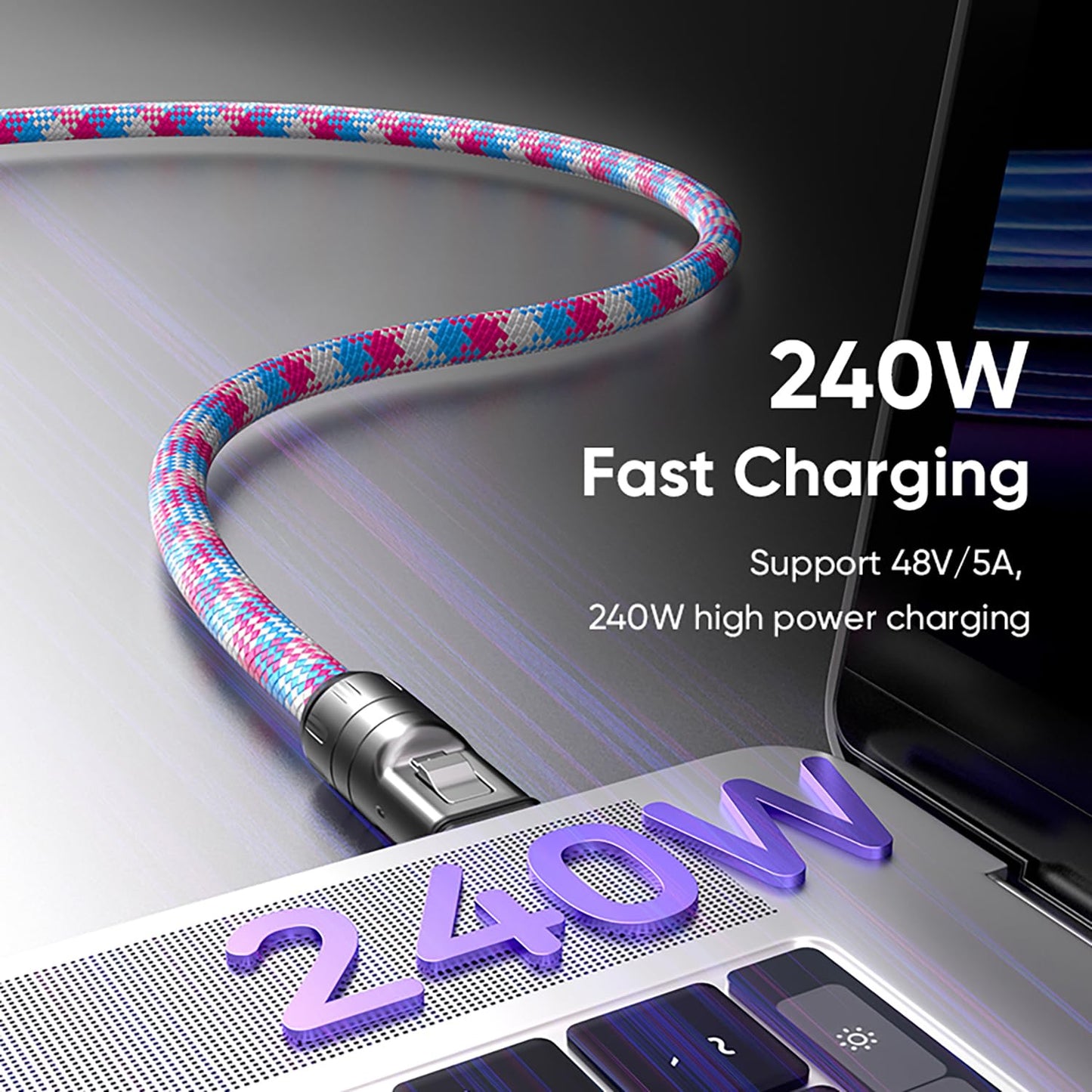 240W USB-C to USB-C Fast Charging Cable Lanyard & Wearable Wrist Strap