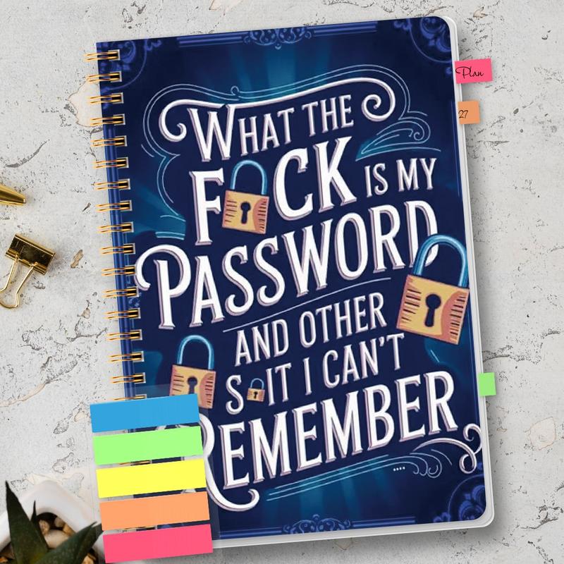 Funny Password Notebook - Spiral Bound with Lock Icons & Funny Security Phrases