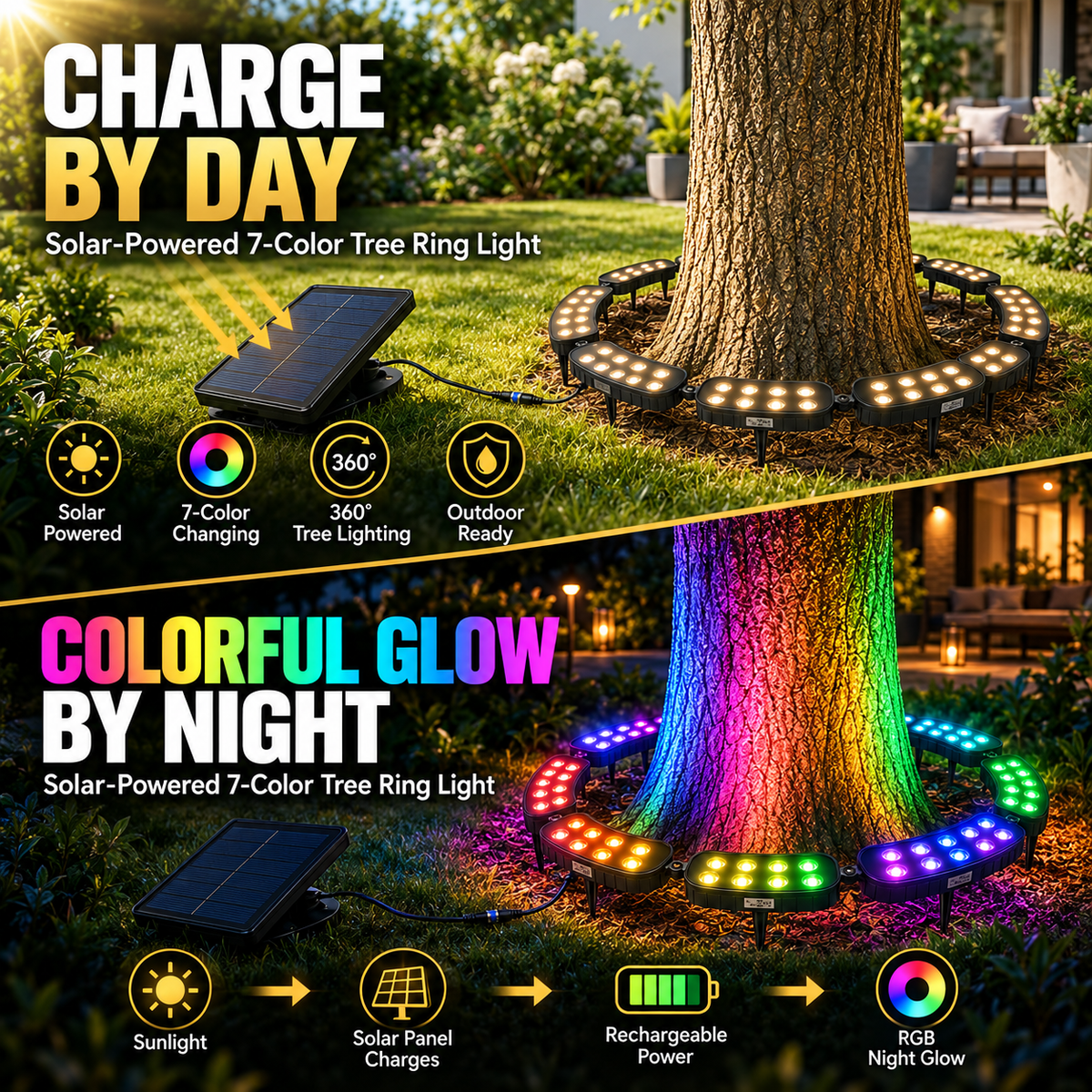✨ One Tree. Endless Colors. – Solar RGB Landscape Ring Light