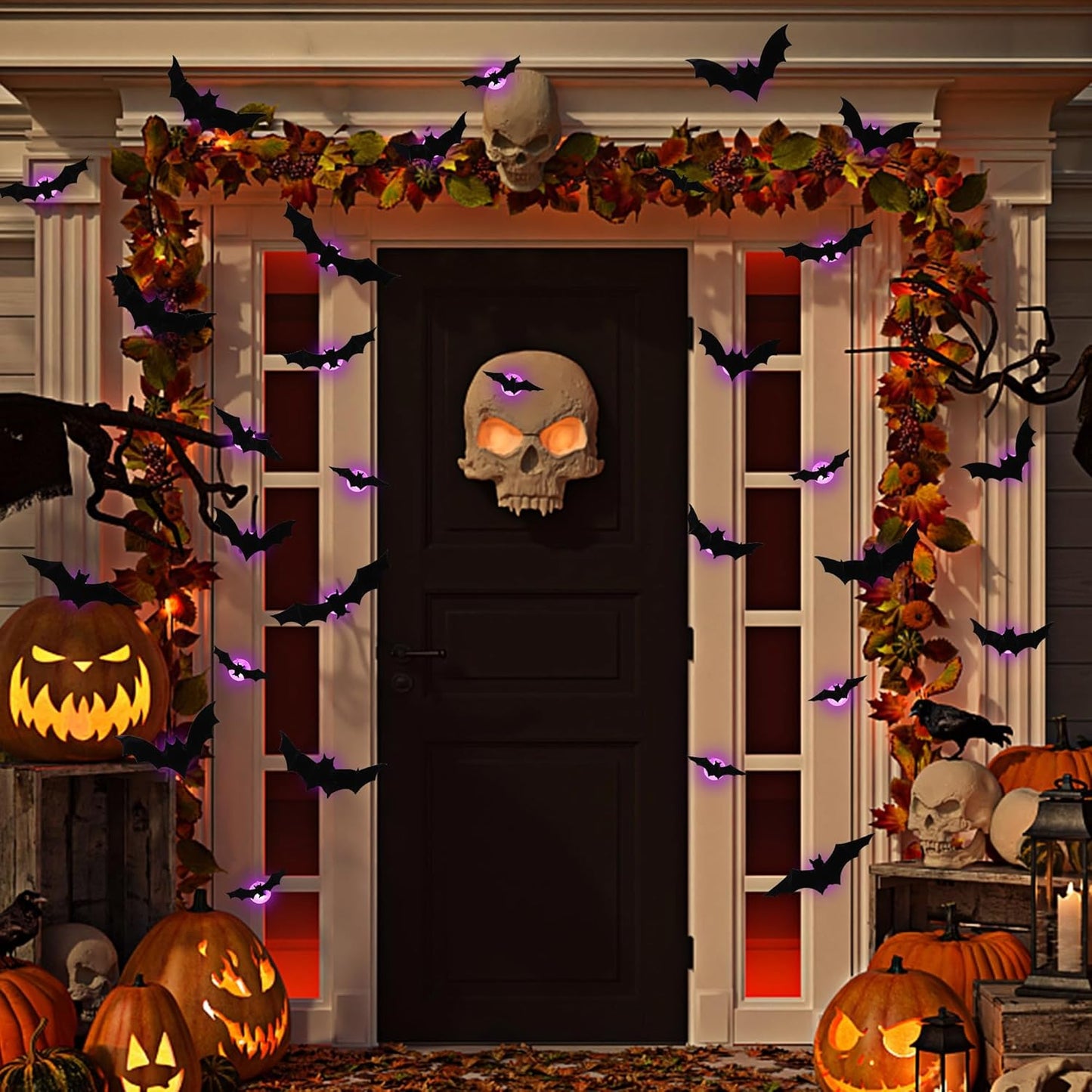 Halloween Bats Wall Decor with Lights – 3D Spooky Stickers for Home