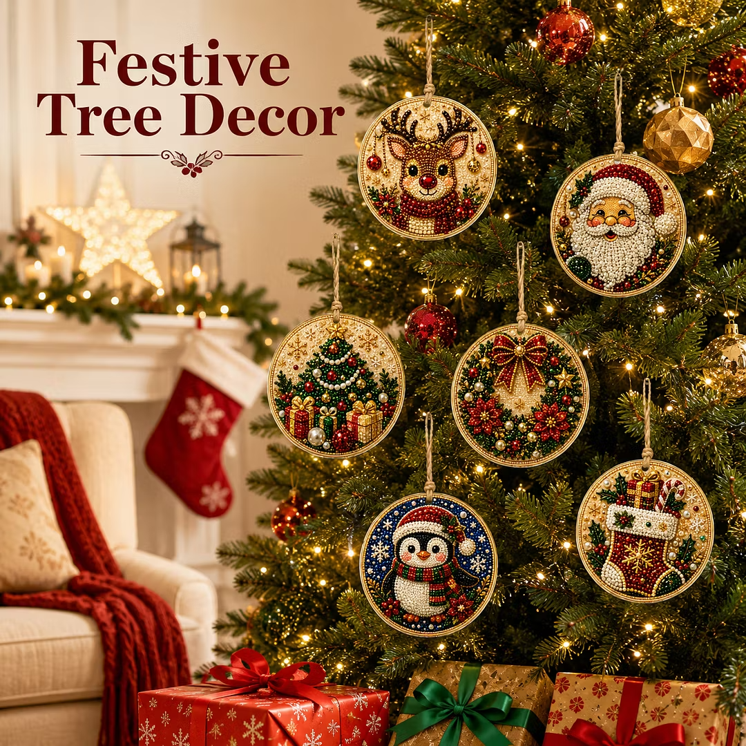 6Pcs DIY Wooden Christmas Tree Diamond Painting Ornaments