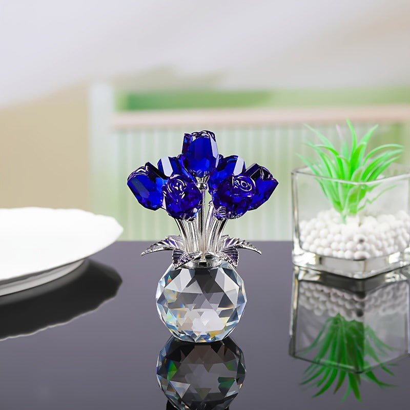 Everlasting Crystal Rose Flower Figurine in Vase