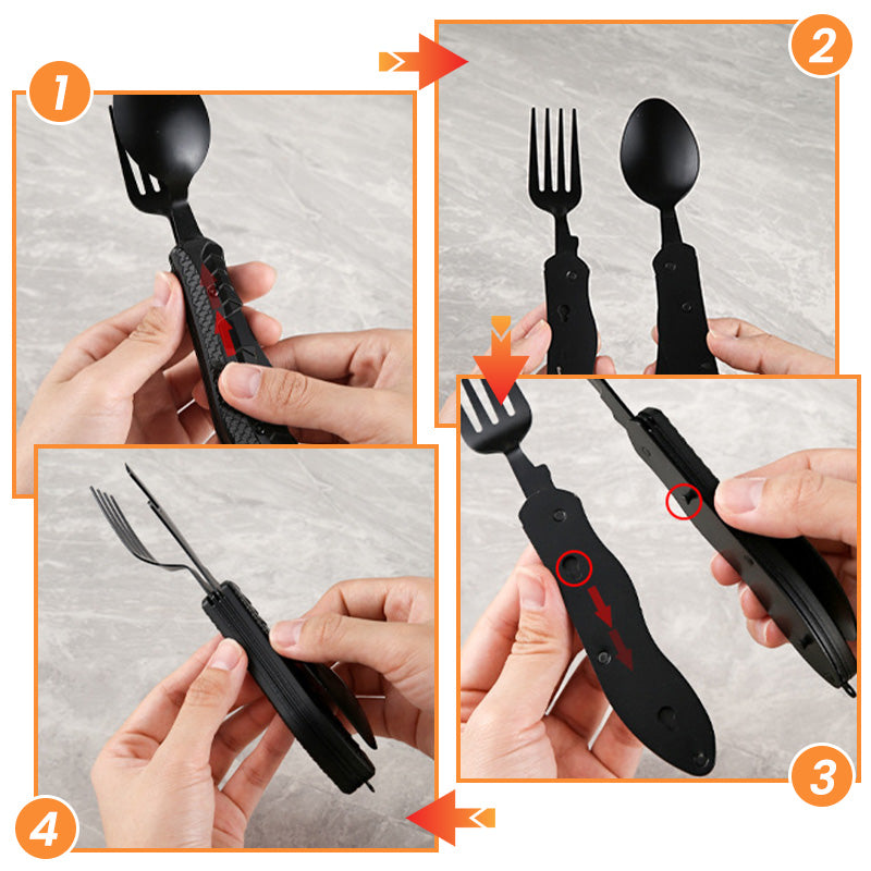 🏕️Must-have for outdoor trips 🍴🥄4-In-1 Outdoor Folding Multifunctional Tableware