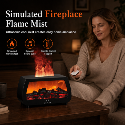💨 Fireplace Flame Humidifier – Aromatherapy Diffuser, Music Sync Light & Whisper Quiet