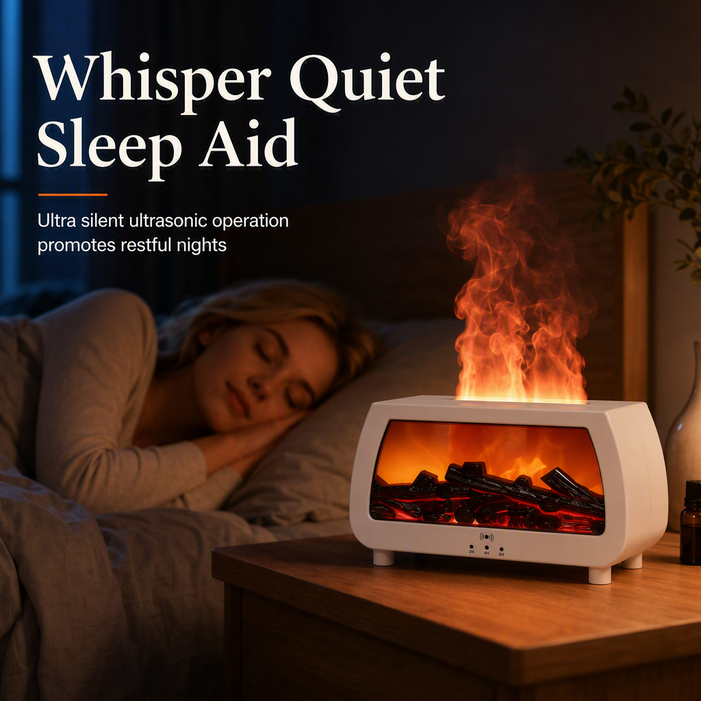 💨 Fireplace Flame Humidifier – Aromatherapy Diffuser, Music Sync Light & Whisper Quiet