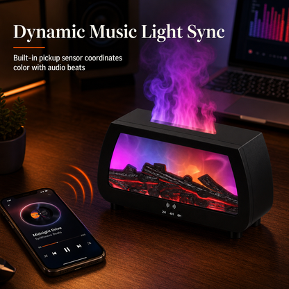 💨 Fireplace Flame Humidifier – Aromatherapy Diffuser, Music Sync Light & Whisper Quiet