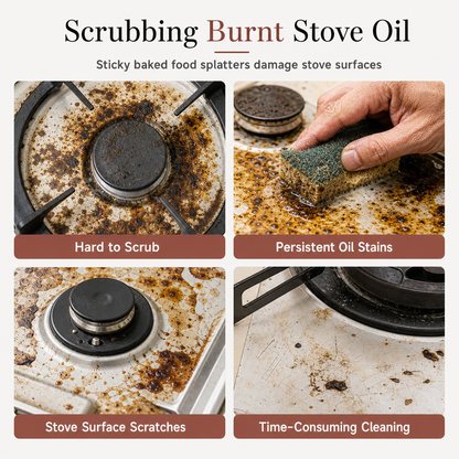 Cooking splatters and residue on an unlined cooktop