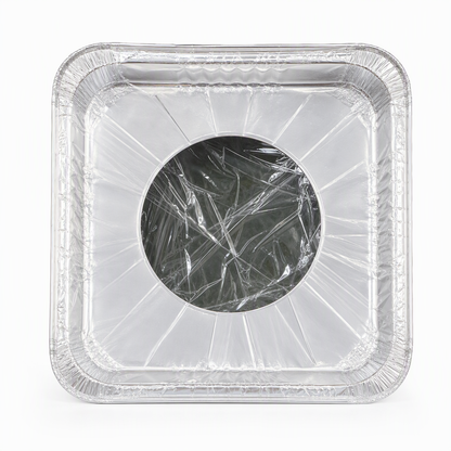Square foil liner with raised edges and center opening