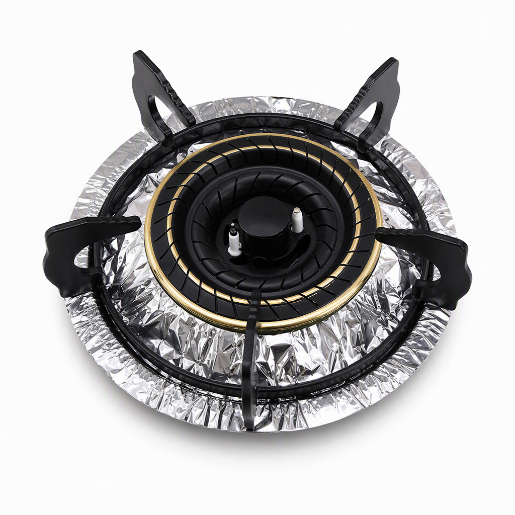 Circle foil liner shown around a burner assembly