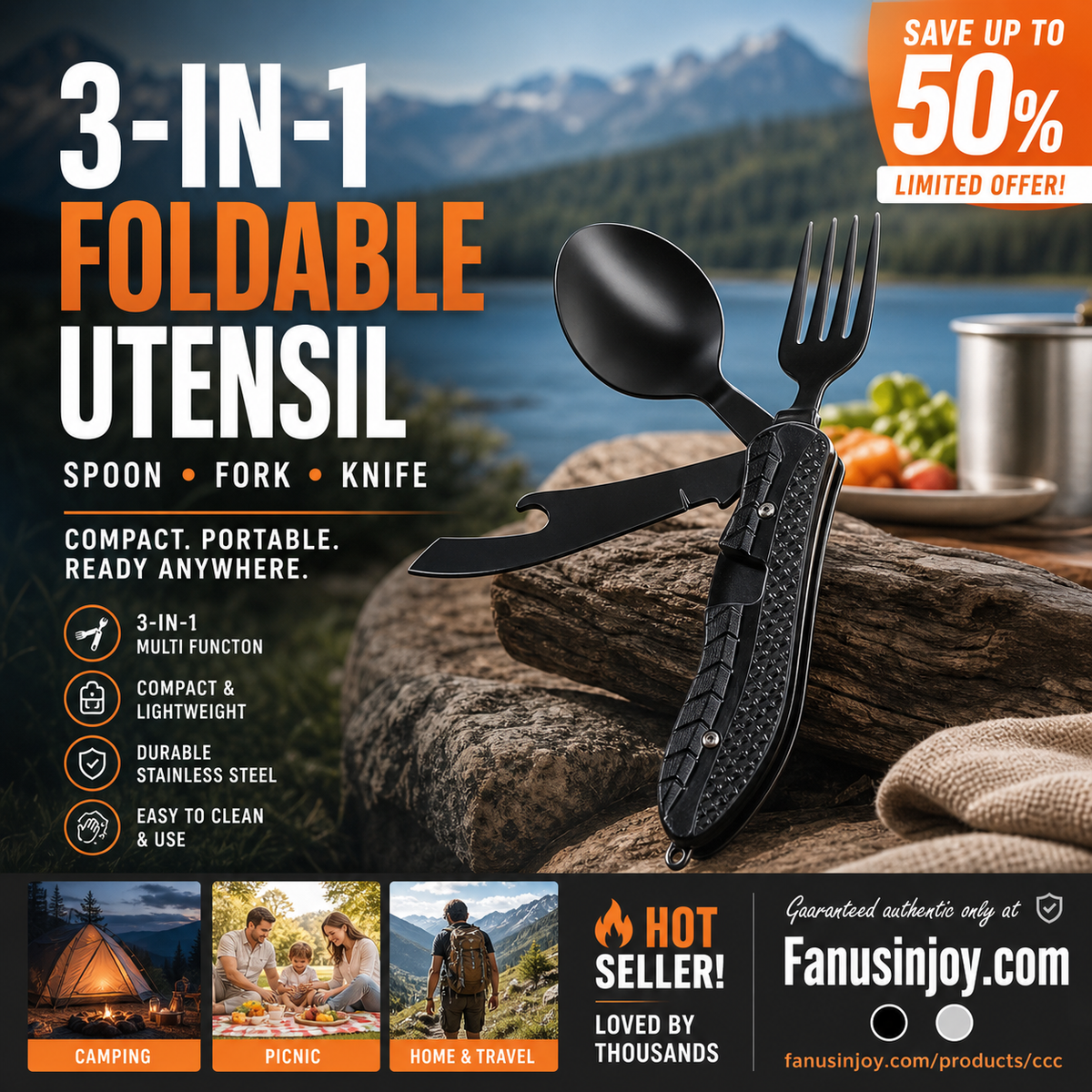 🏕️Must-have for outdoor trips 🍴🥄4-In-1 Outdoor Folding Multifunctional Tableware